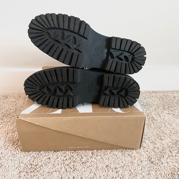 ZARA Black Leather Combat Boot Lace + Buckle Closure Size EU 38 [2177-811-040] - Picture 12 of 12